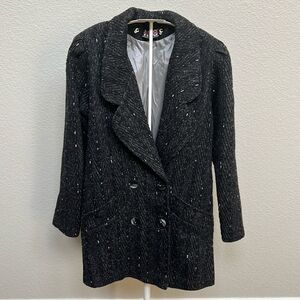 New York Girl NYG Vintage Size 10 Black Tweed Coat Jacket Peacoat Button Lined